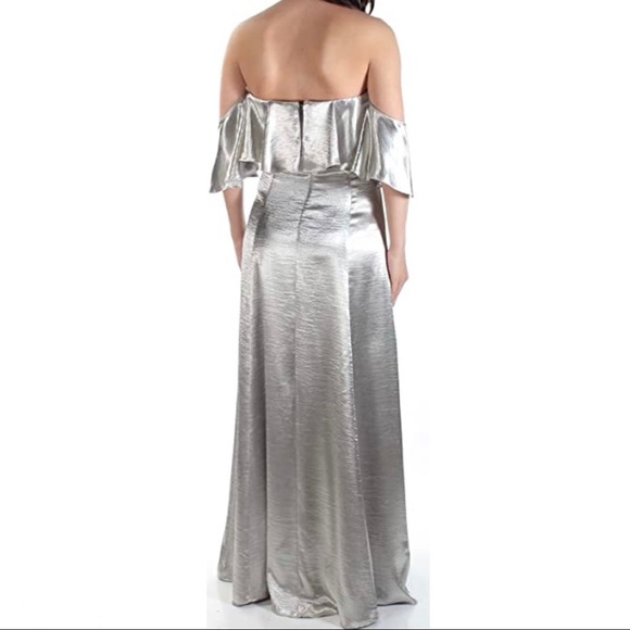 NEW FAME AND PARTNERS SILVER METALLIC RUFFLE GOWN - Picture 7 of 9